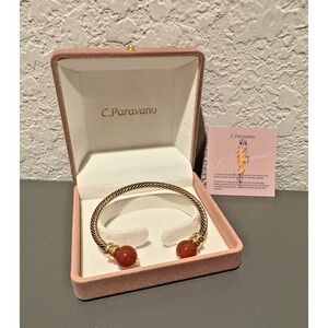 VTG C. PARAVANO GOLD-TONE BANGLE BRACELET WITH ORANGE AGATE ACCENTS - NEW IN BOX